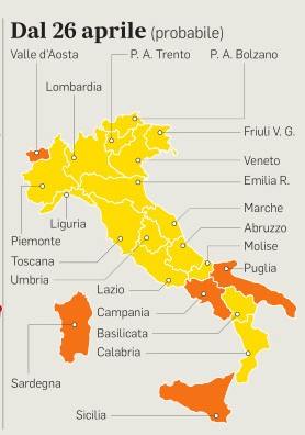 The alleged color zones in Italy as of April 26th